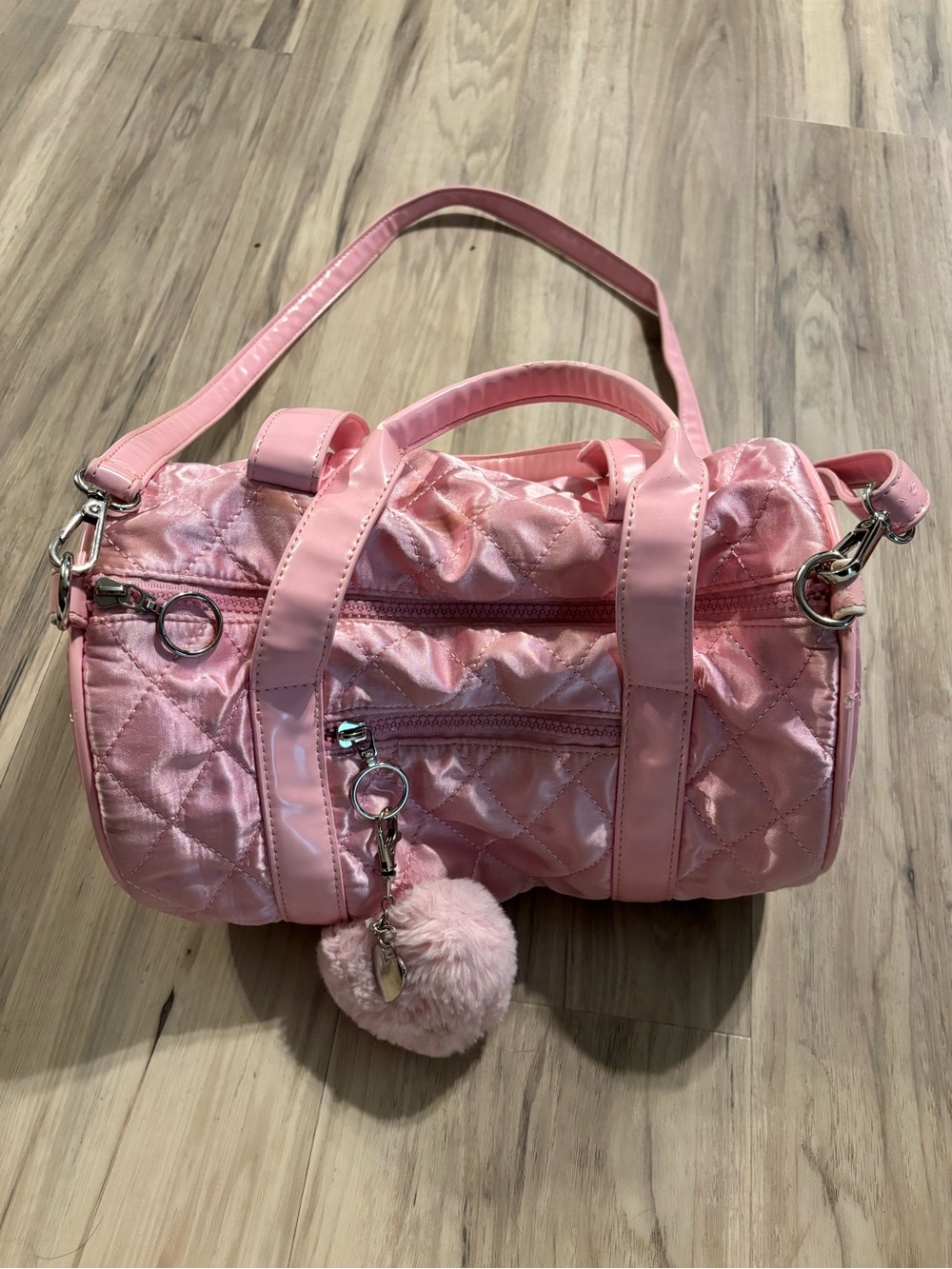 Sugar Thrillz Little Delights Pink Quilted Satin Duffle Bag